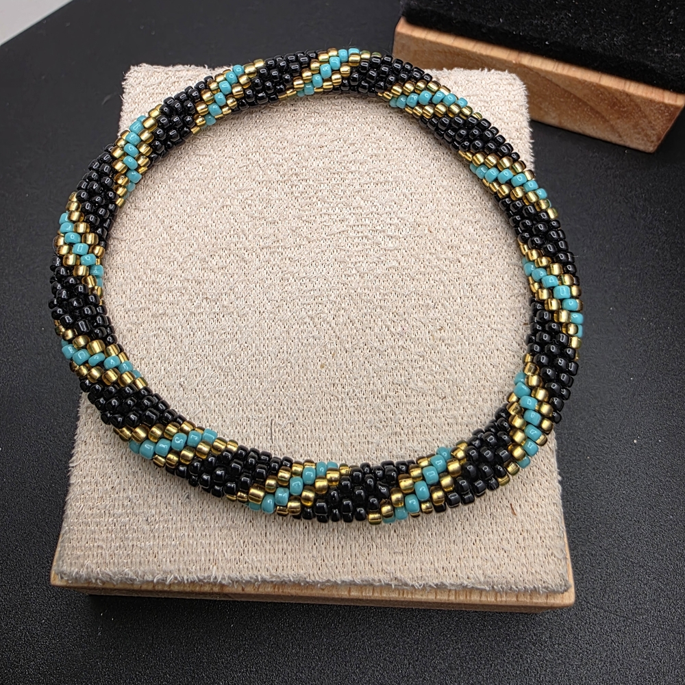 Elegant Beaded Necklace - Black, Gold, and Blue (S4447)